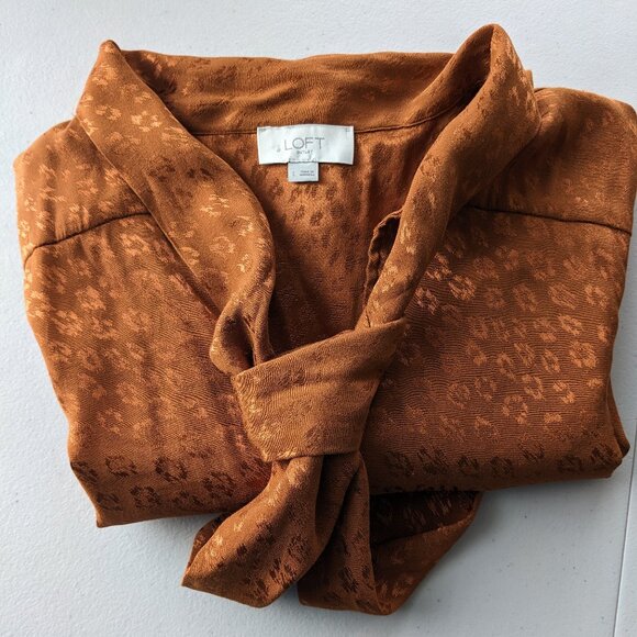 LOFT Women's long sleeve blouse with decorative tie, leopard embossed fabric - Picture 9 of 10